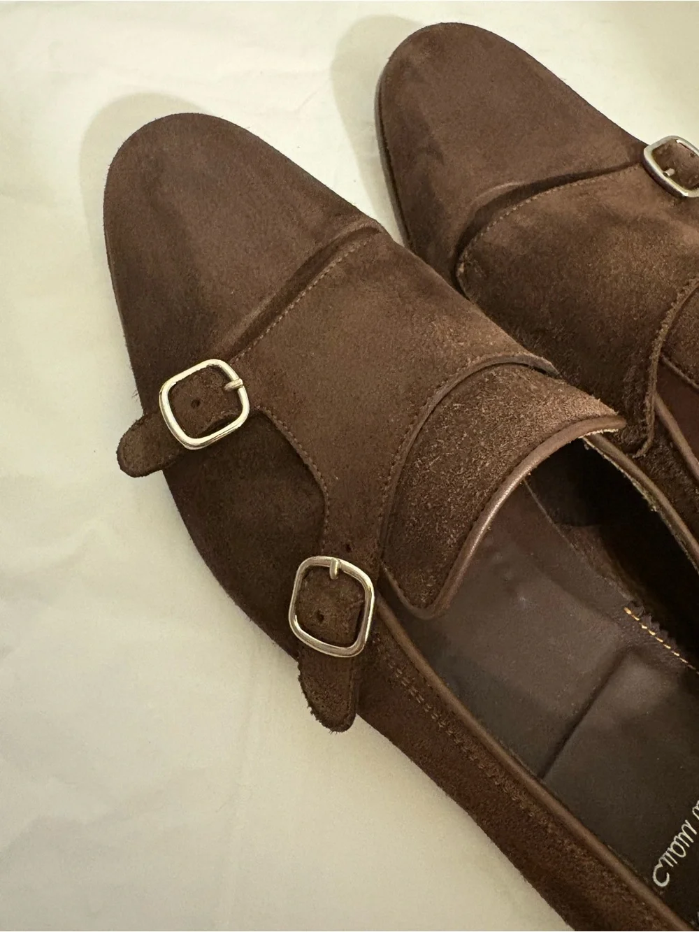 SANTONI mens brown suede loafers